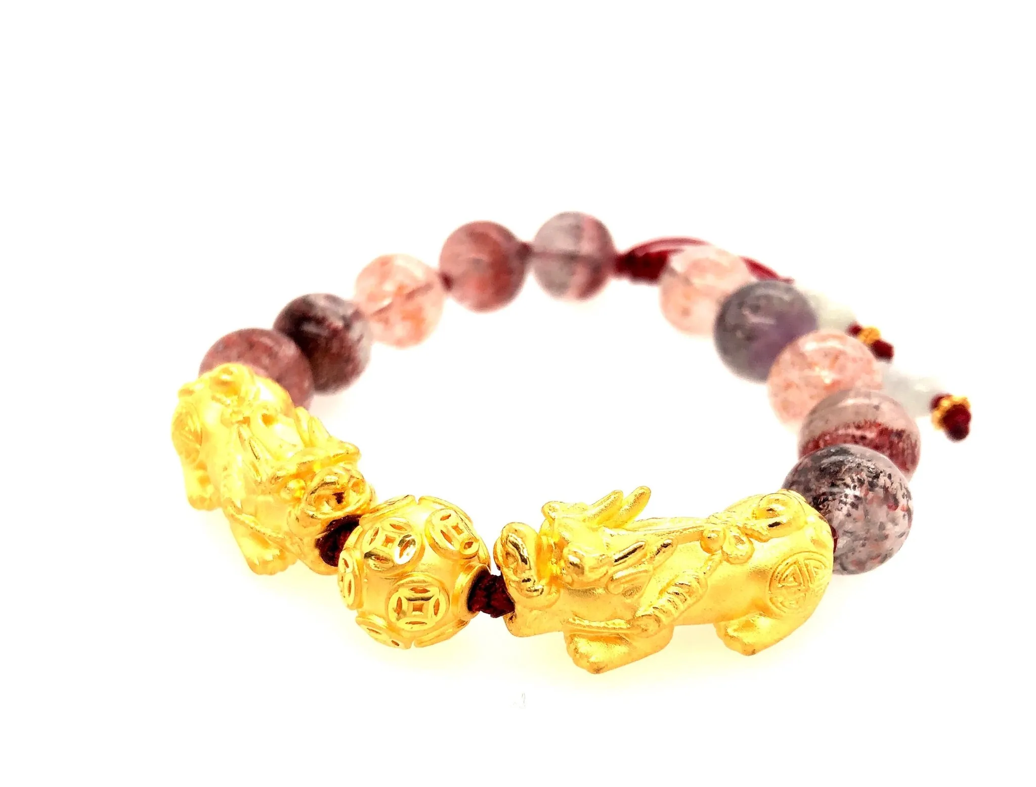 24kt Pei Yao (Pixiu) & Gold Coin Ball and Super Seven 10mm Bead Bracelet