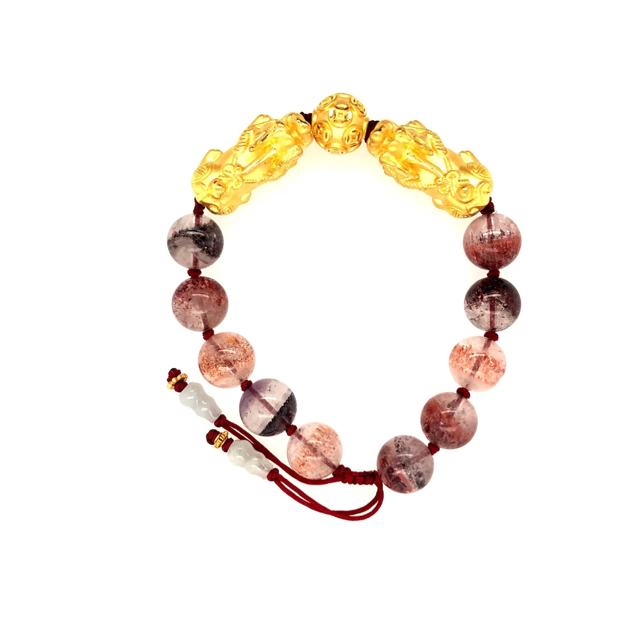 24kt Pei Yao (Pixiu) & Gold Coin Ball and Super Seven 10mm Bead Bracelet