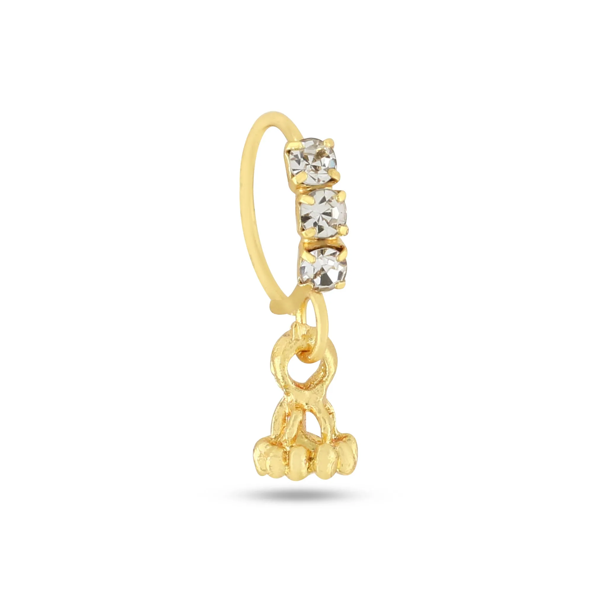 3 Diamond Gold Crown Dangling Nose Ring