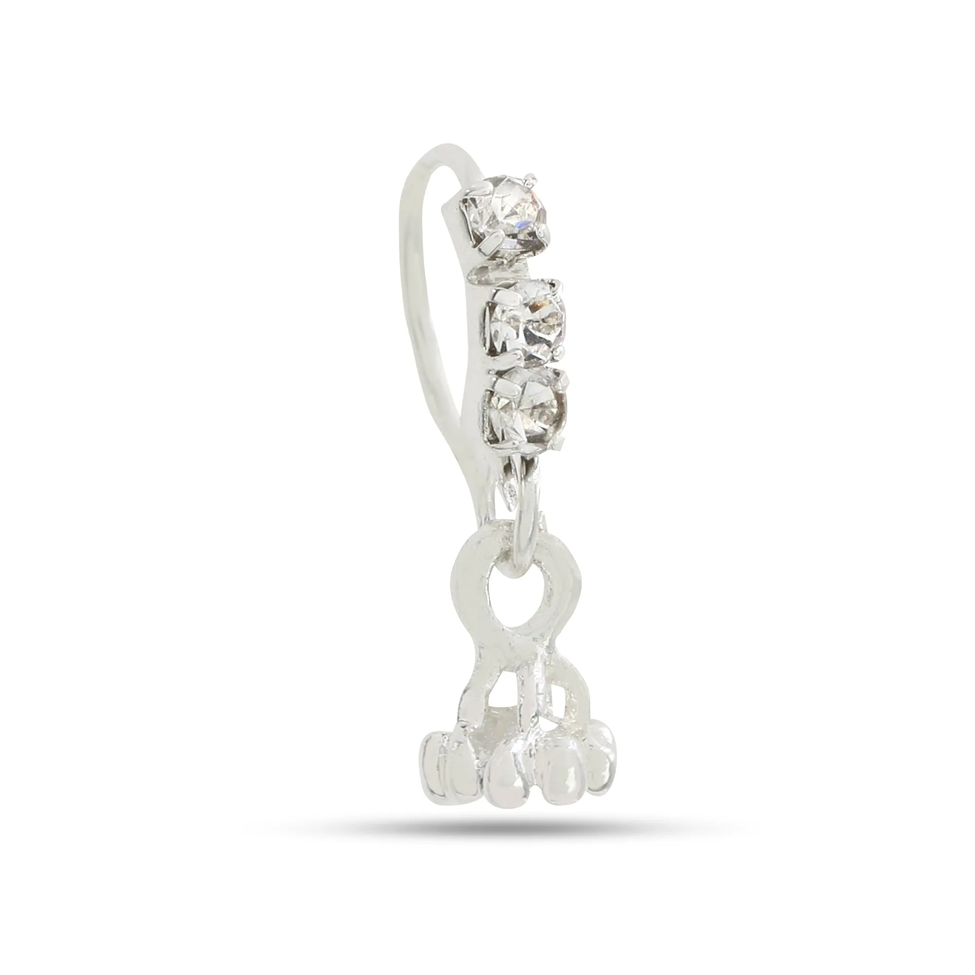 3 Diamond Gold Crown Dangling Nose Ring