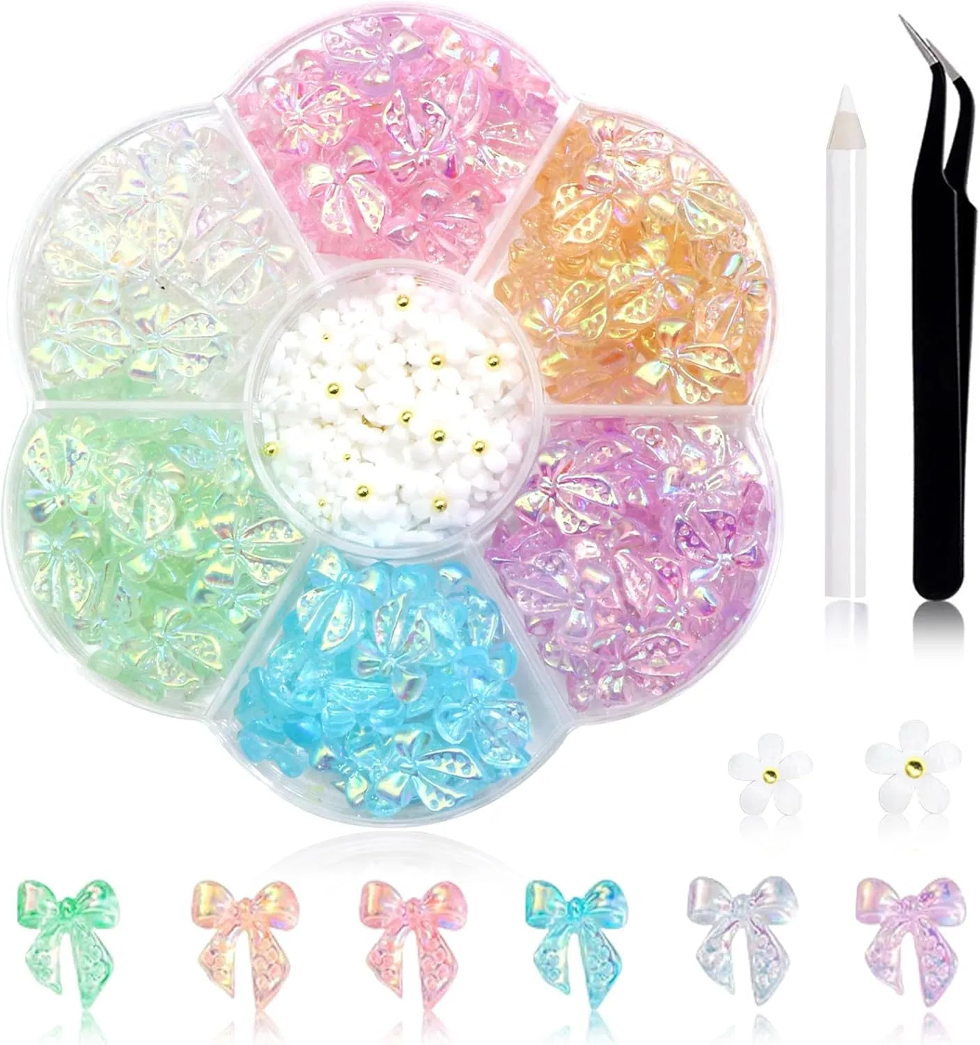 300Pcs Bow Nail Charms and Flatback Pearls,Black White Pink Bowknot 3D Cute Nail Charms for Acrylic Nail Supplies Design,White Half Pearls for Nail Jewelry DIY Crafts Nail Art Decoration Accessories