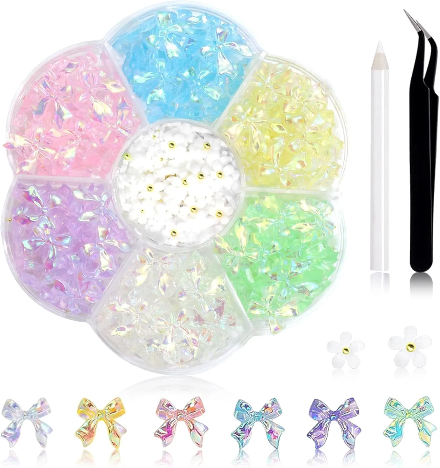 300Pcs Bow Nail Charms and Flatback Pearls,Black White Pink Bowknot 3D Cute Nail Charms for Acrylic Nail Supplies Design,White Half Pearls for Nail Jewelry DIY Crafts Nail Art Decoration Accessories