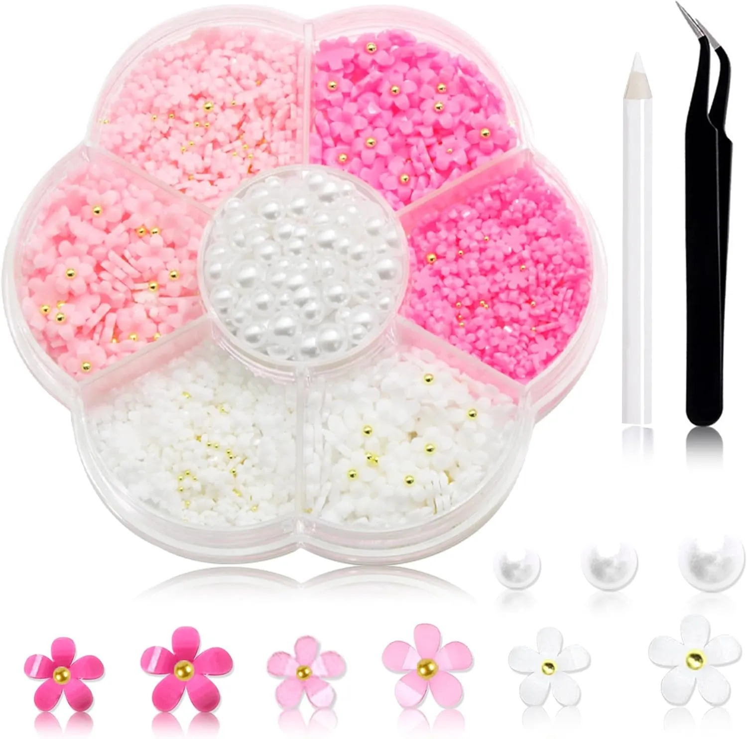 300Pcs Bow Nail Charms and Flatback Pearls,Black White Pink Bowknot 3D Cute Nail Charms for Acrylic Nail Supplies Design,White Half Pearls for Nail Jewelry DIY Crafts Nail Art Decoration Accessories