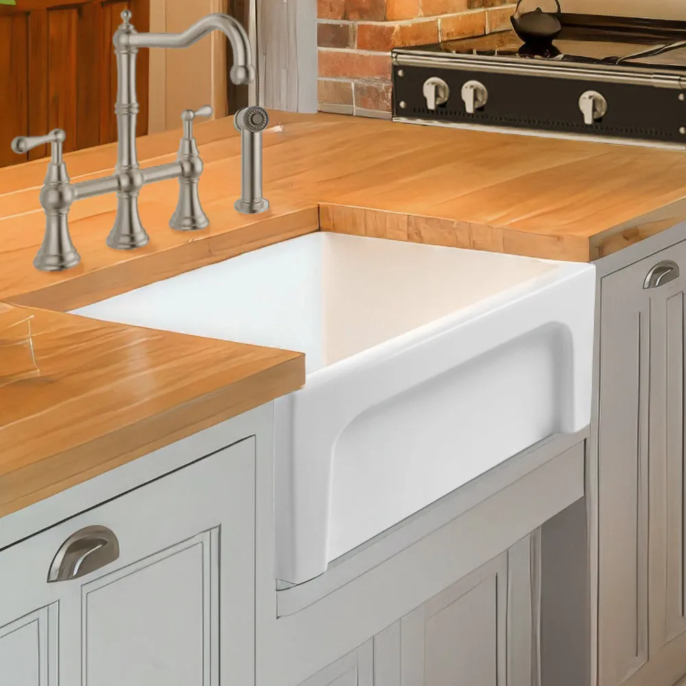 30" Reversible Single Bowl Fireclay Kitchen Sink: 2½" lip, beveled front apron