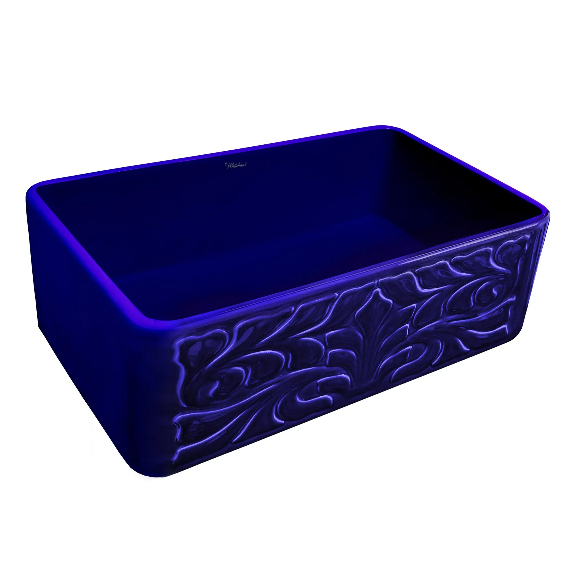 30" Reversible Single Bowl Fireclay Kitchen Sink: Roman Floral & Fluted Front Apron