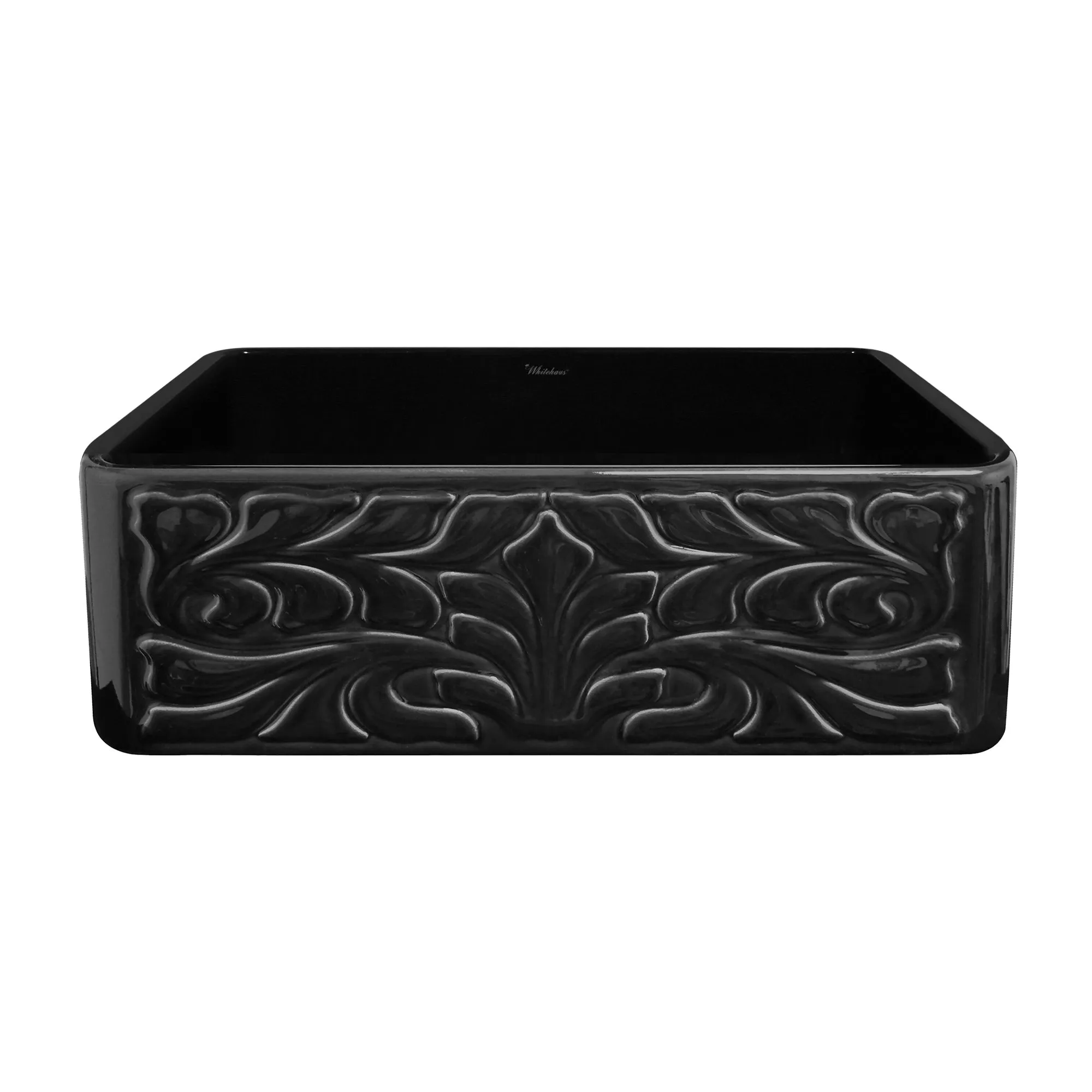 30" Reversible Single Bowl Fireclay Kitchen Sink: Roman Floral & Fluted Front Apron