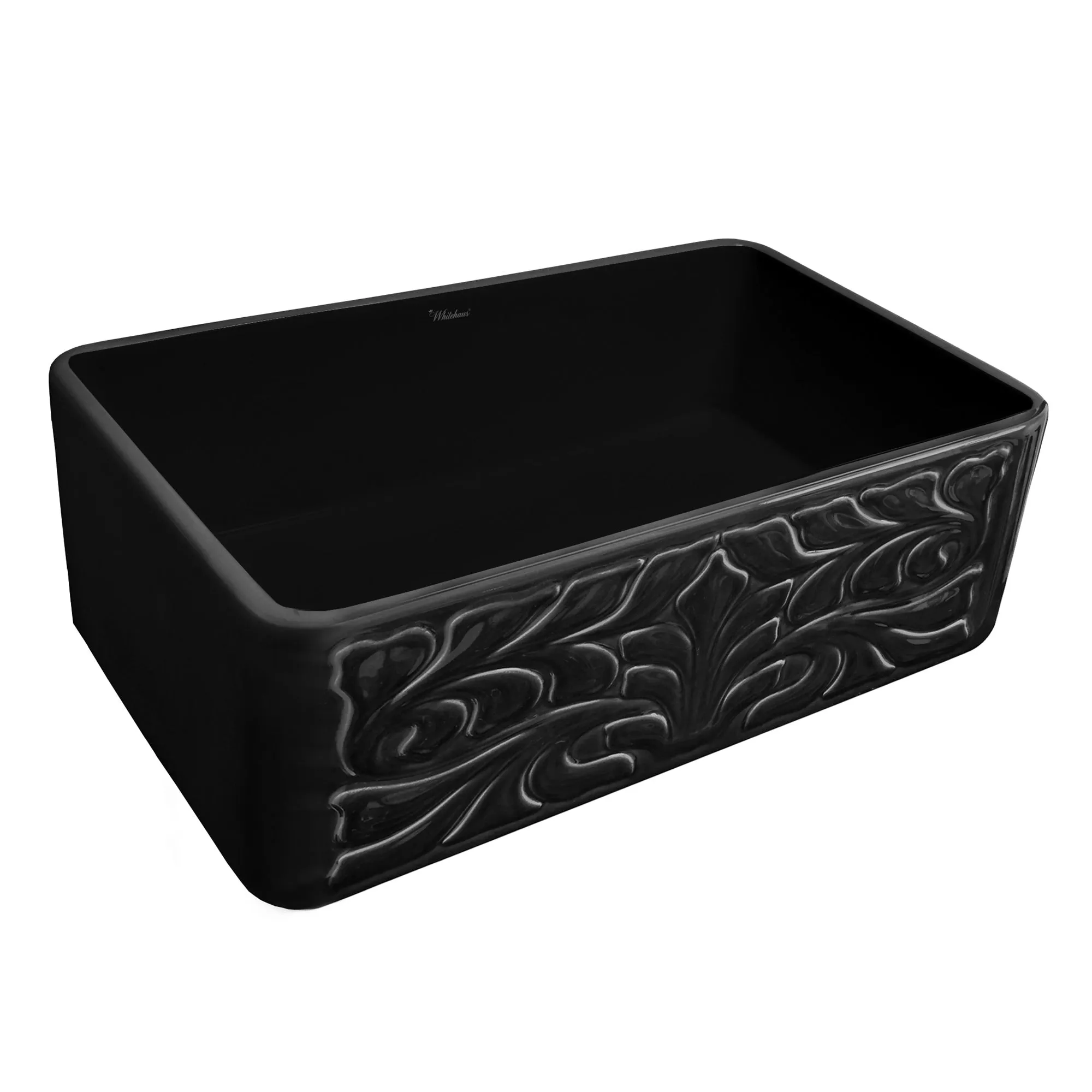 30" Reversible Single Bowl Fireclay Kitchen Sink: Roman Floral & Fluted Front Apron