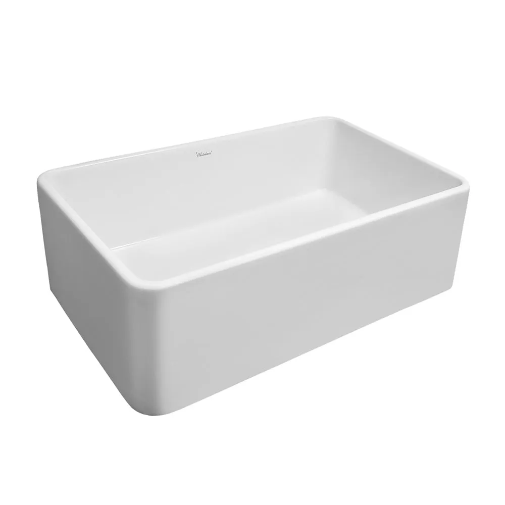 30" Reversible single bowl fireclay kitchen sink with plain front apron