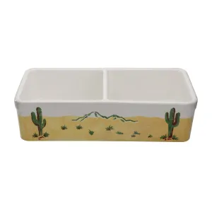 32" Double bowl hand-painted fireclay kitchen sink