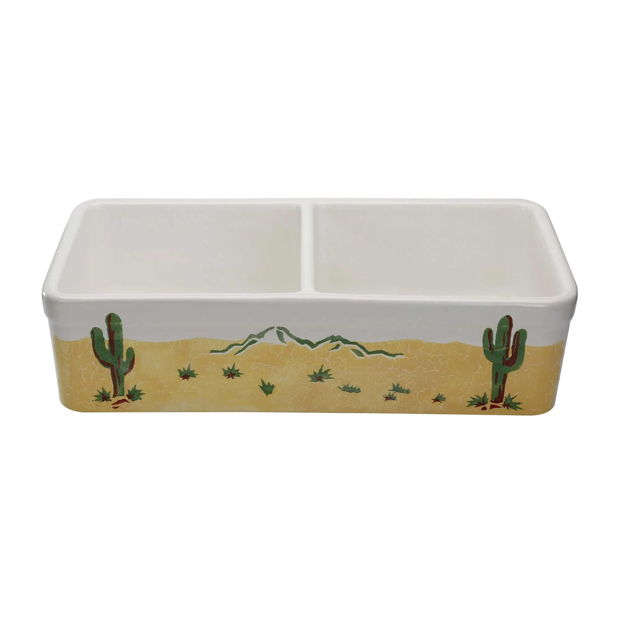 32" Double bowl hand-painted fireclay kitchen sink