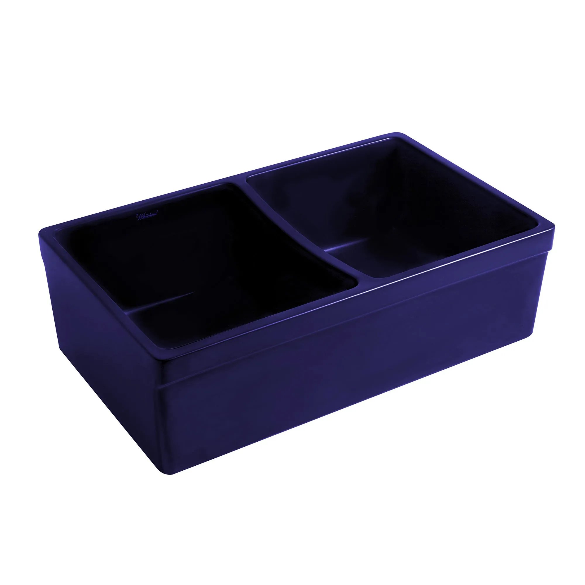 33" reversible double bowl fireclay kitchen sink: 2½” lip, 2” lip front apron