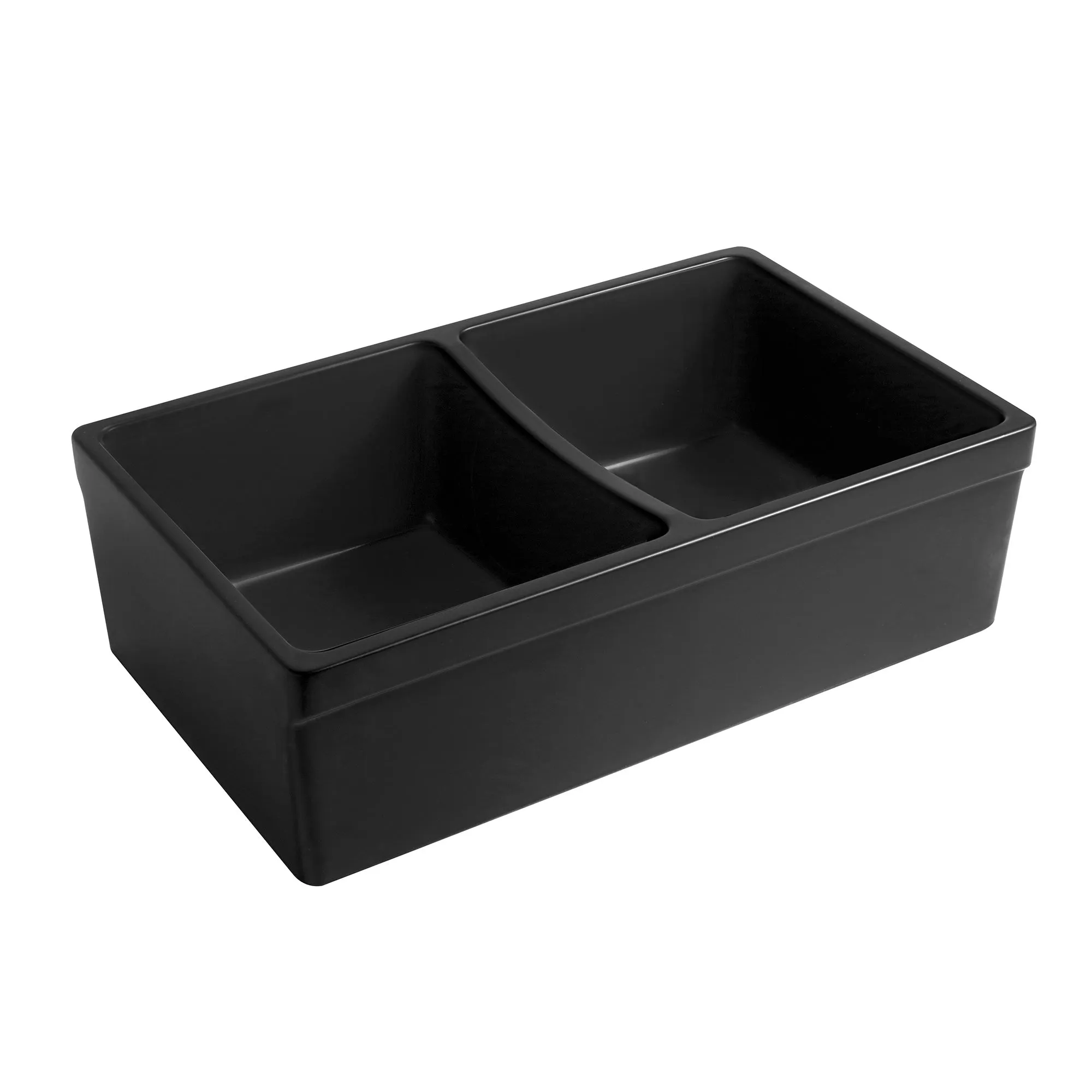 33" reversible double bowl fireclay kitchen sink: 2½” lip and fluted, 2” lip front apron