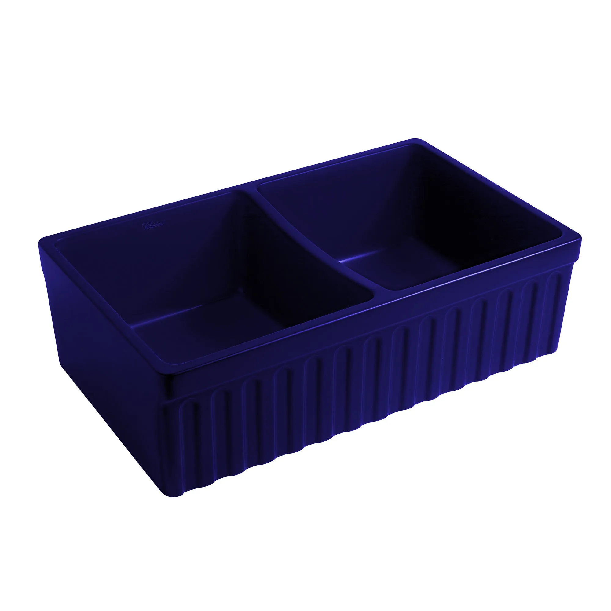 33" reversible double bowl fireclay kitchen sink: 2½” lip and fluted, 2” lip front apron