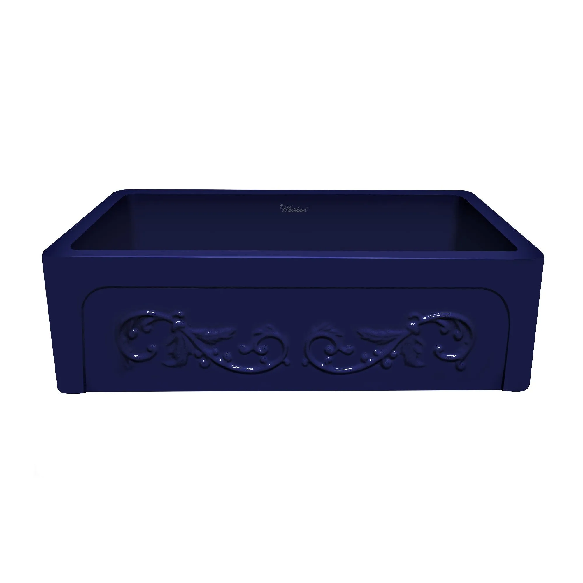 33" reversible single bowl fireclay kitchen sink: Roman vine, beveled front apron