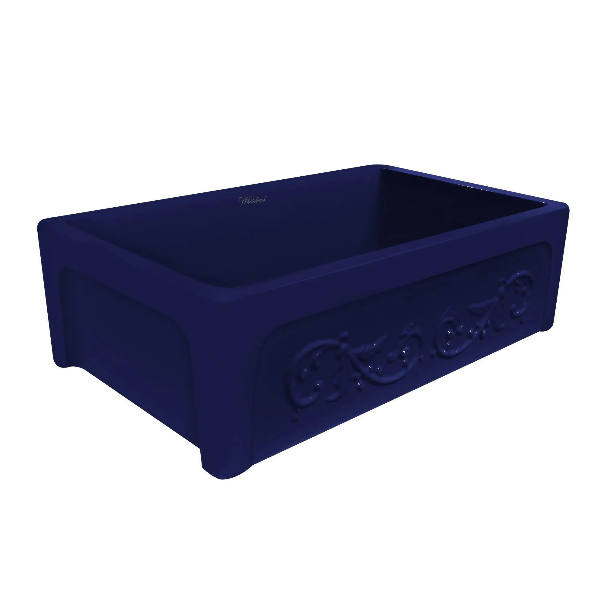 33" reversible single bowl fireclay kitchen sink: Roman vine, beveled front apron