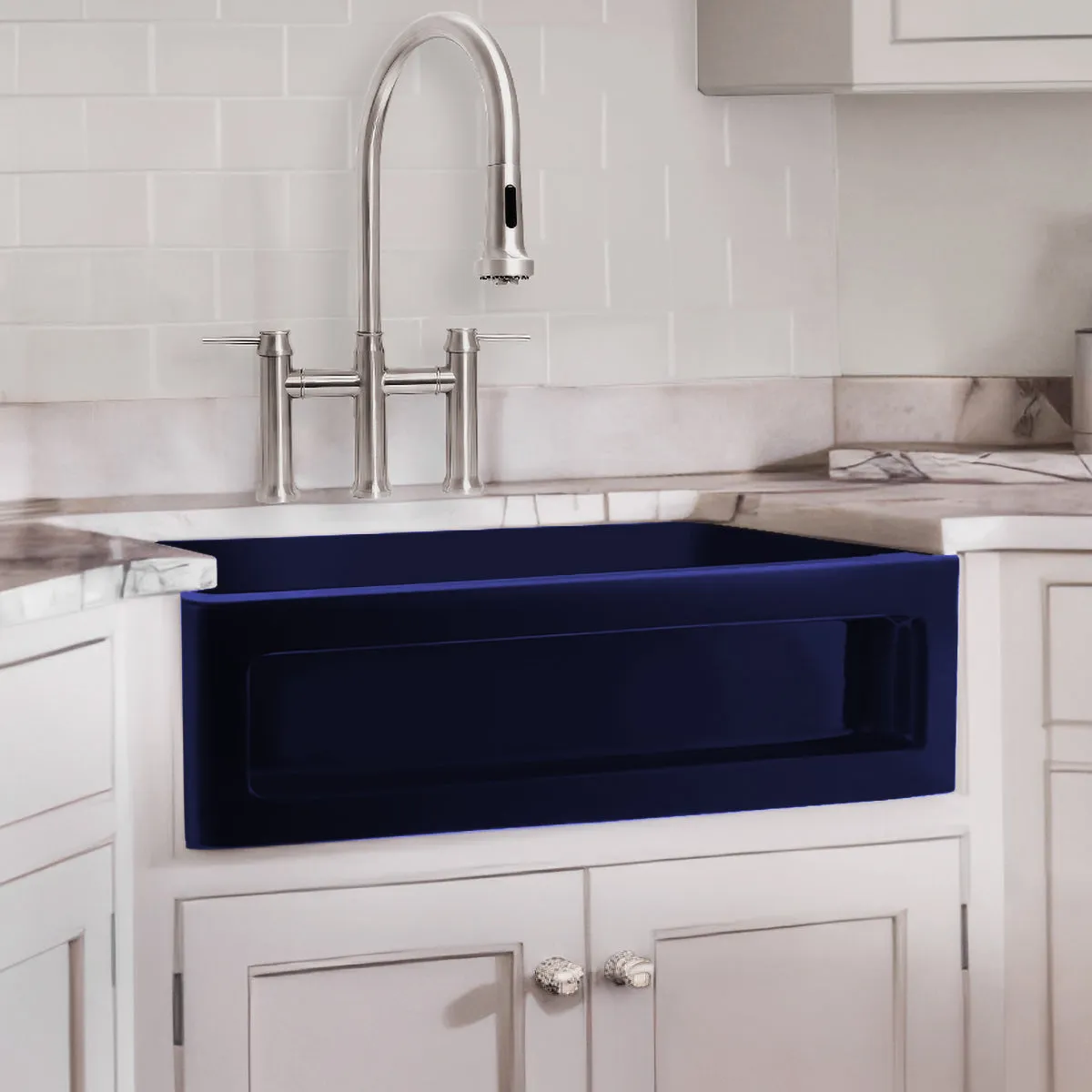 33" reversible single bowl fireclay kitchen sink: shaker panel, beveled front apron