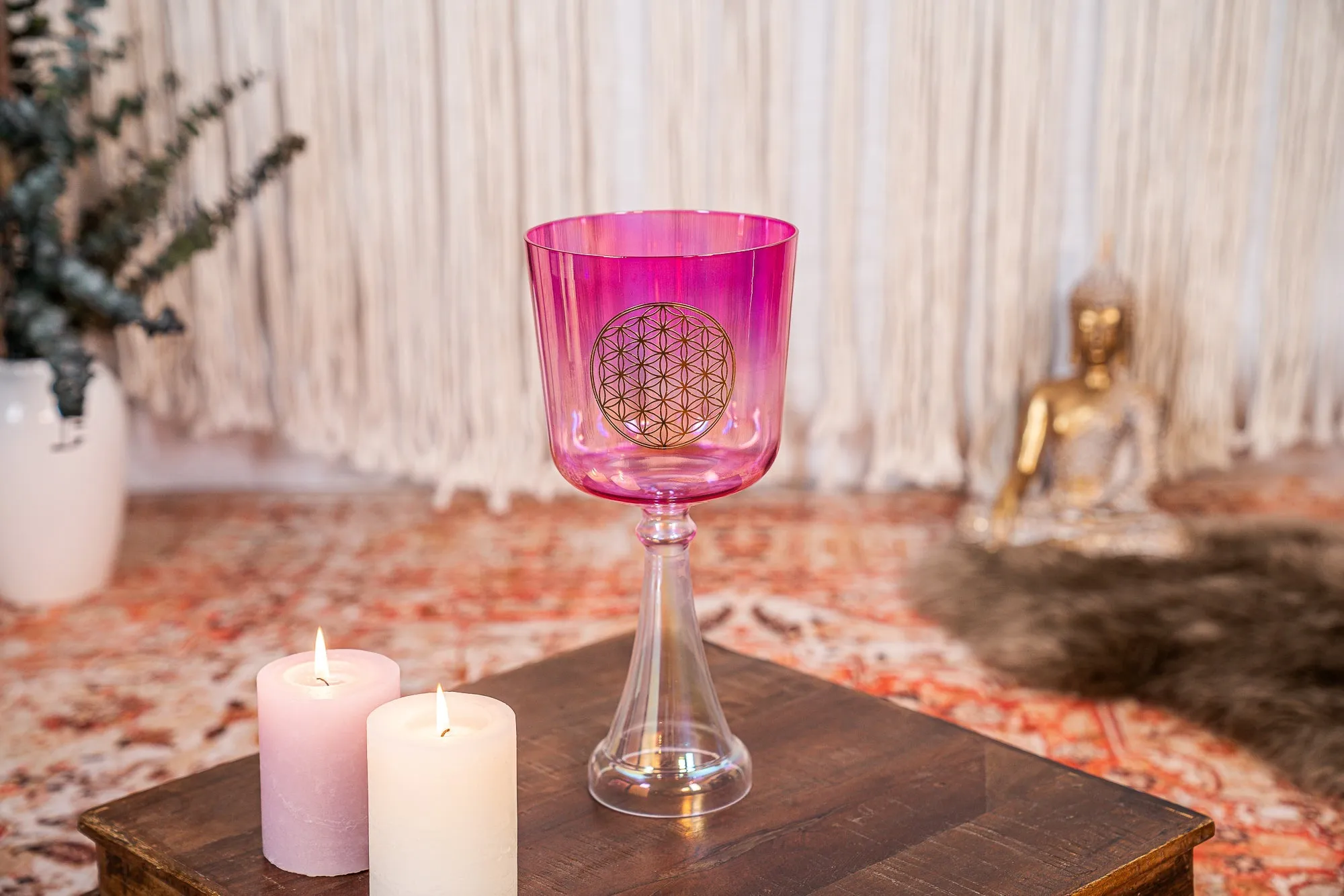 349.23 Hz Flower Of Life Crystal Singing Chalice 6" Note F3- Heart Chakra