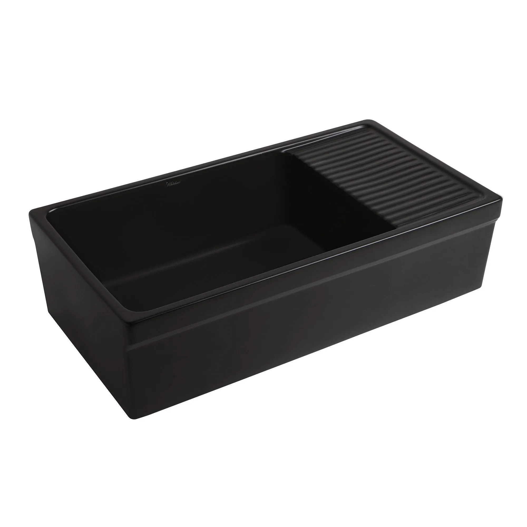 36" large reversible single bowl fireclay kitchen sink: integral drain board, 2½” lip front apron