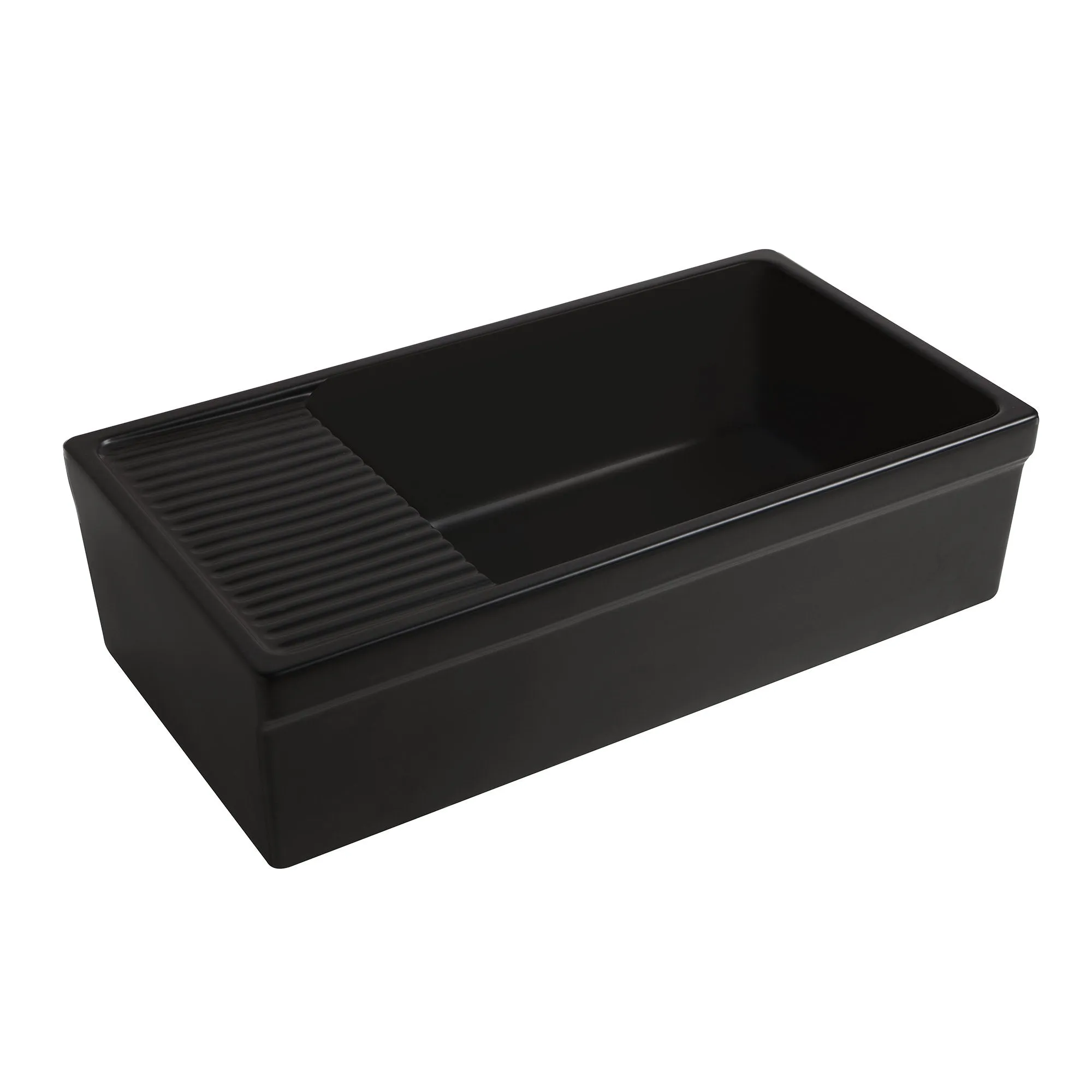 36" large reversible single bowl fireclay kitchen sink: integral drain board, 2½” lip front apron