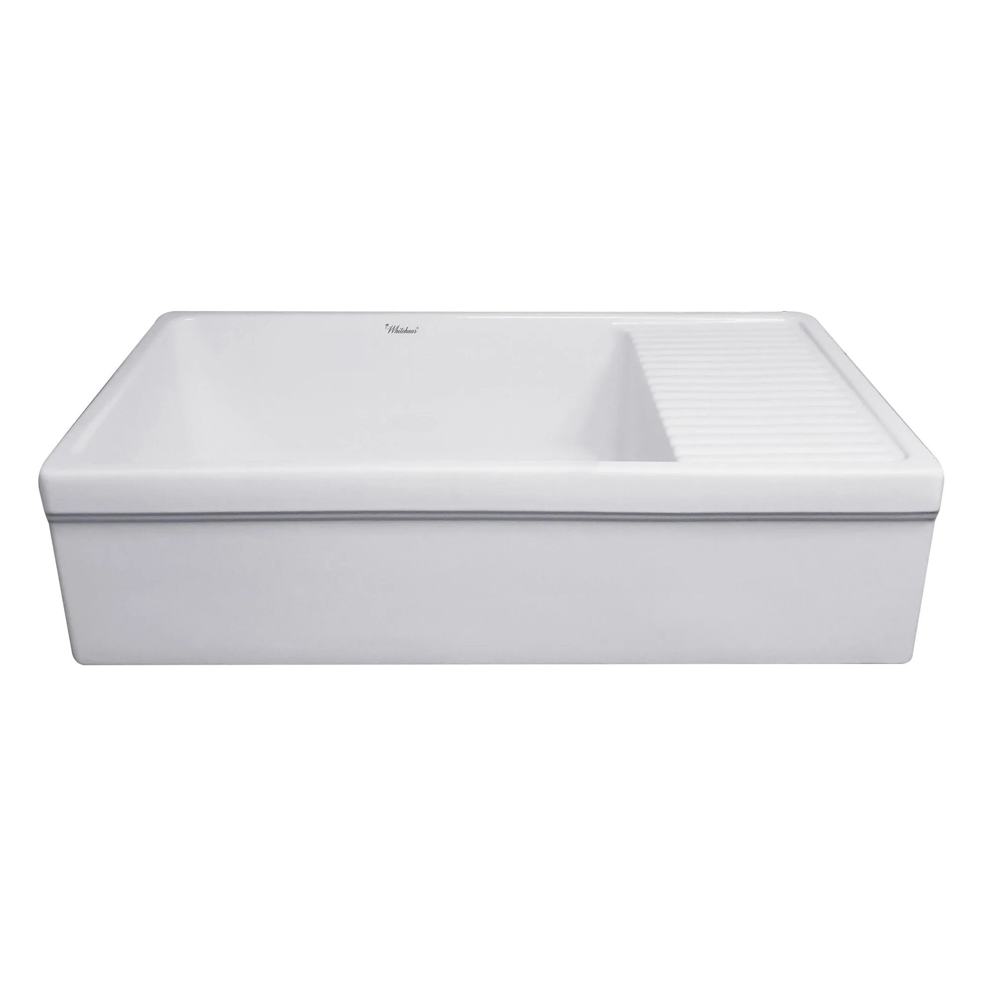 36" large reversible single bowl fireclay kitchen sink: integral drain board, 2½” lip front apron