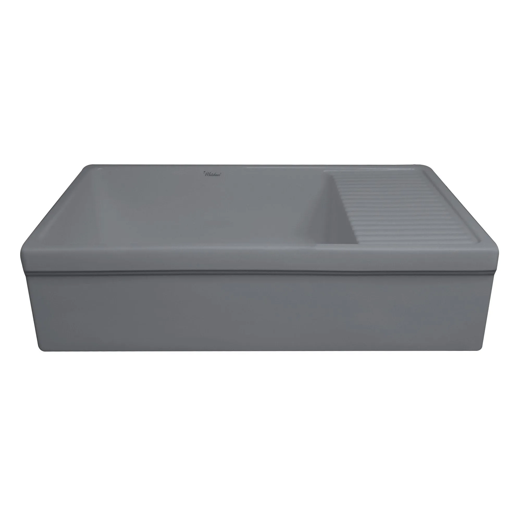 36" large reversible single bowl fireclay kitchen sink: integral drain board, 2½” lip front apron