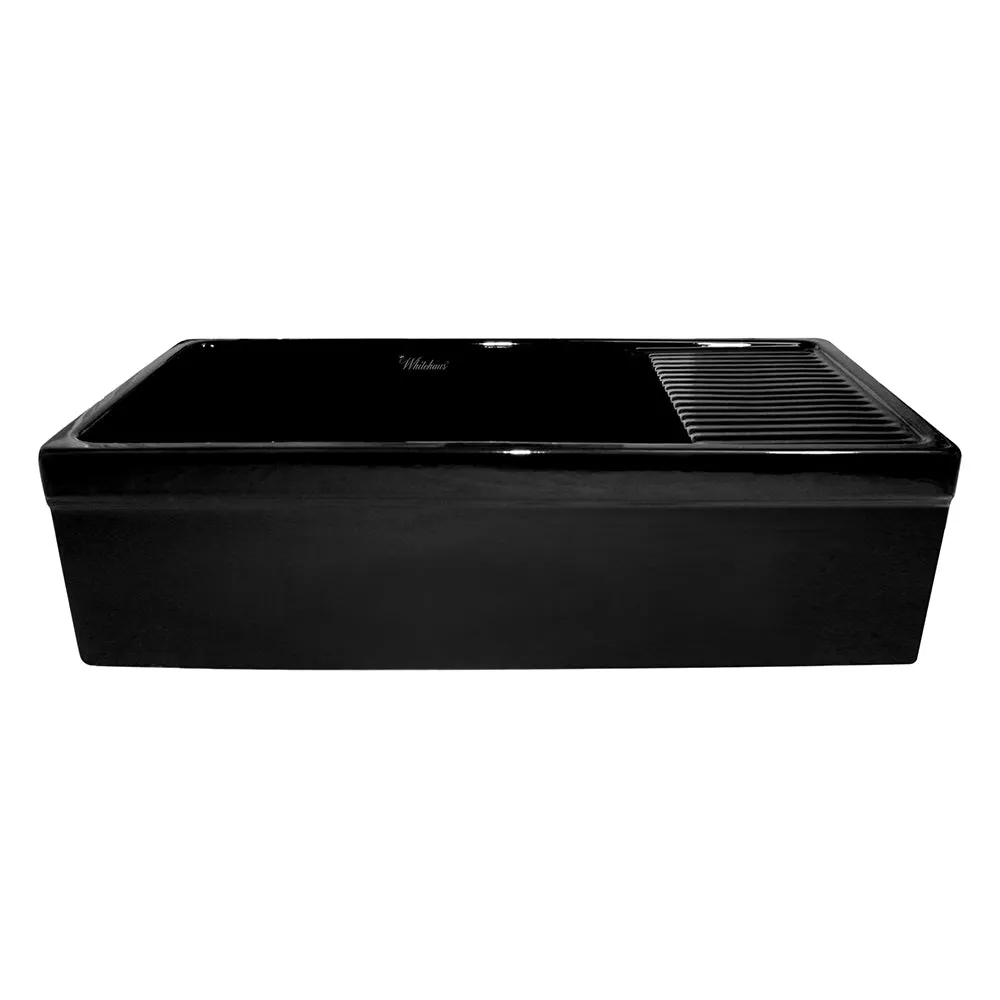 36" large reversible single bowl fireclay kitchen sink: integral drain board, 2½” lip front apron