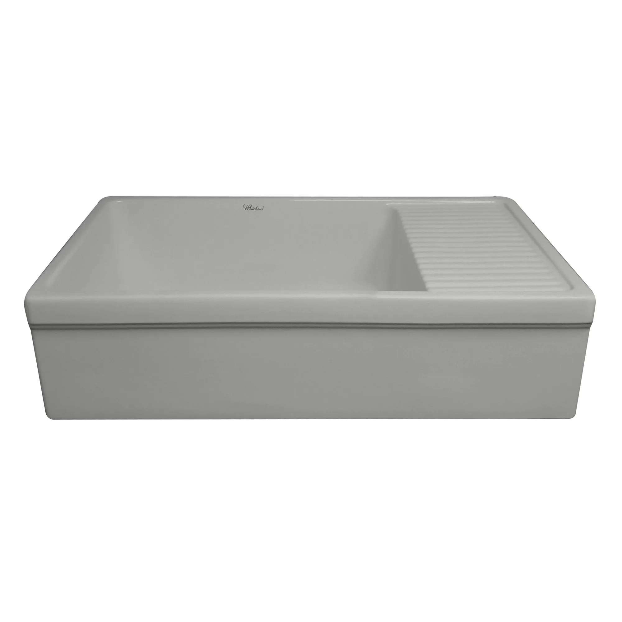 36" large reversible single bowl fireclay kitchen sink: integral drain board, 2½” lip front apron