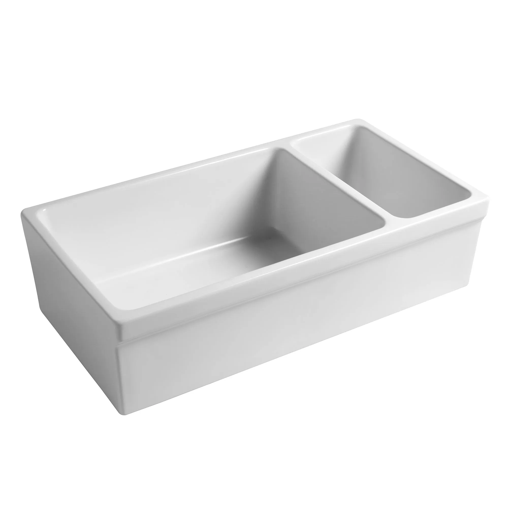 36" Reversible Large and Small Bowl Fireclay Kitchen Sink: 2½” lip Front Apron