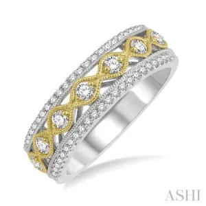 3/8 ctw Lattice Two Tone Round Cut Diamond Fashion Ring in 14K White and Yellow Gold