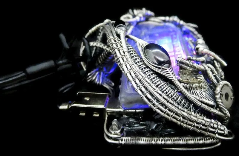 4-Bit Binary Counter Necklace with Upcycled Electronic/Watch Parts, Steampunk/Cyberpunk Fusion