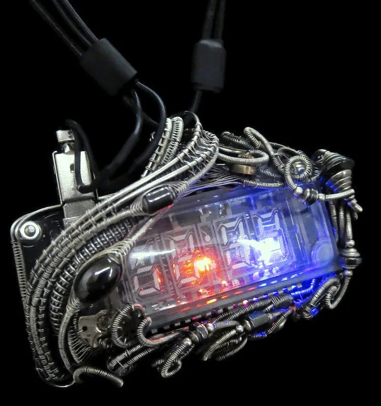 4-Bit Binary Counter Necklace with Upcycled Electronic/Watch Parts, Steampunk/Cyberpunk Fusion