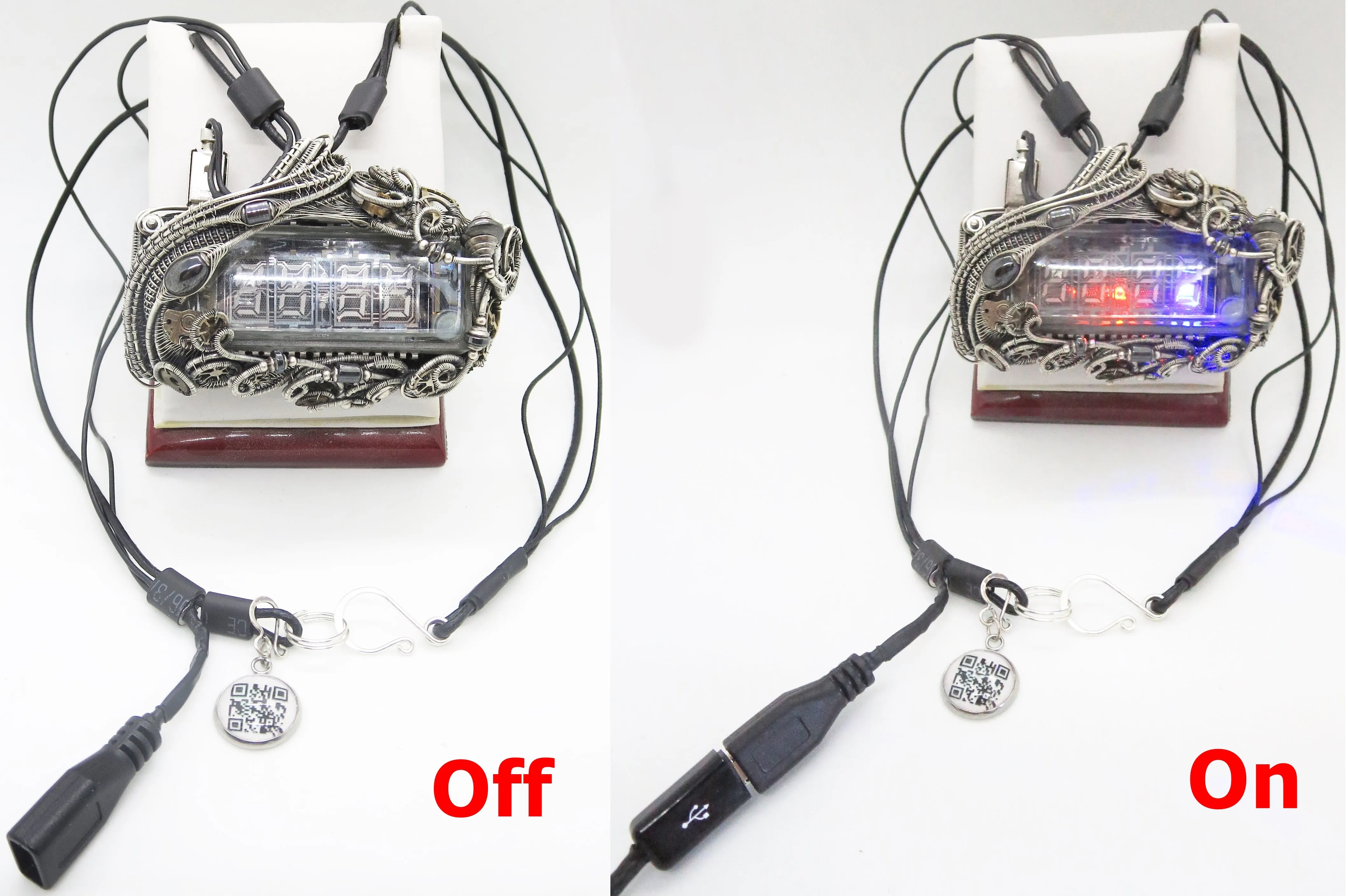 4-Bit Binary Counter Necklace with Upcycled Electronic/Watch Parts, Steampunk/Cyberpunk Fusion