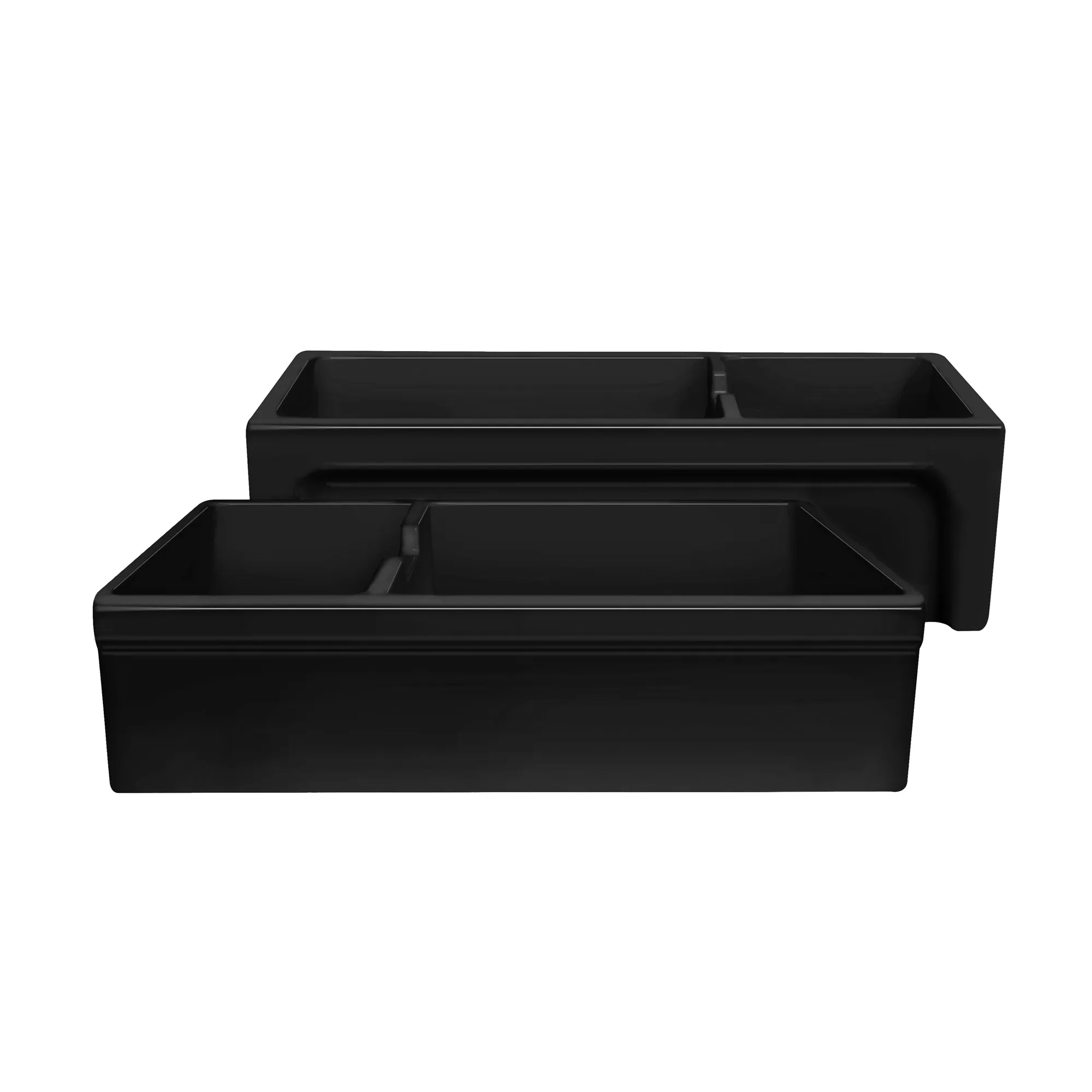 42" large reversible double bowl fireclay kitchen sink: beveled, 2" lip front apron