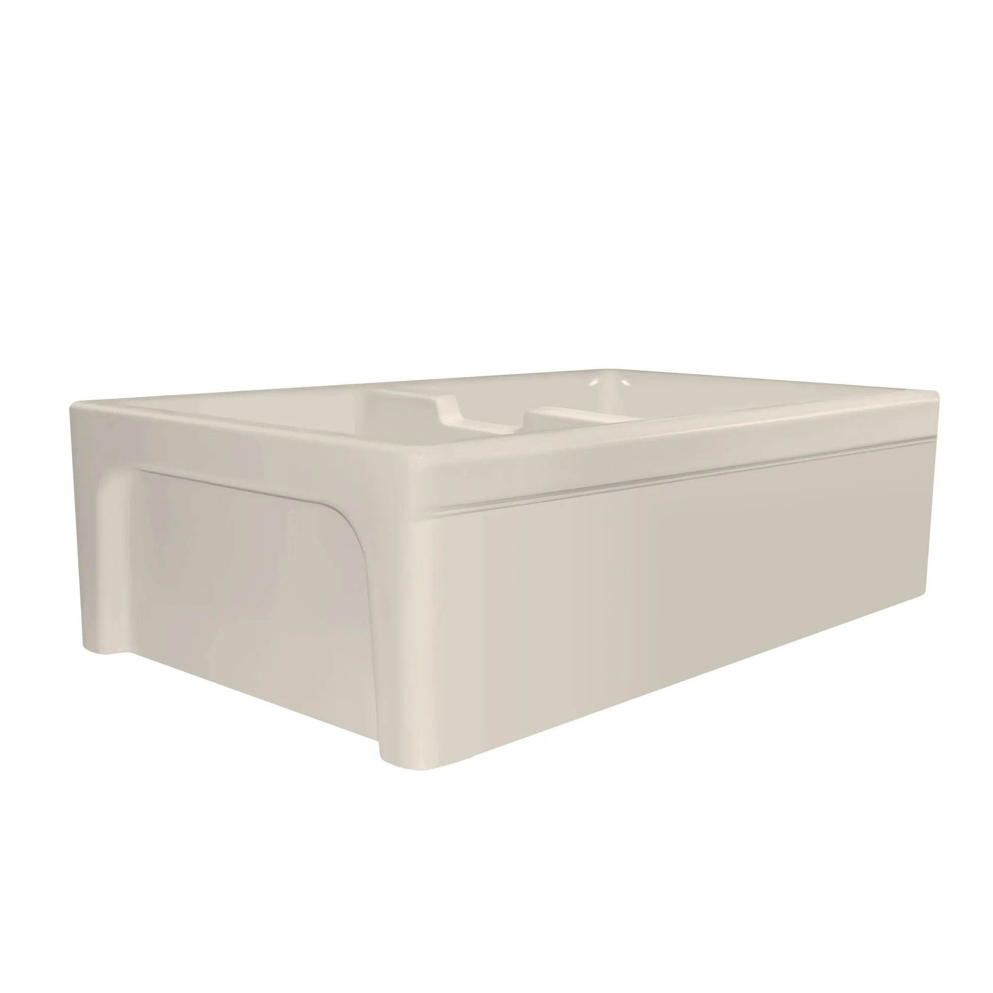 42" large reversible double bowl fireclay kitchen sink: beveled, 2" lip front apron