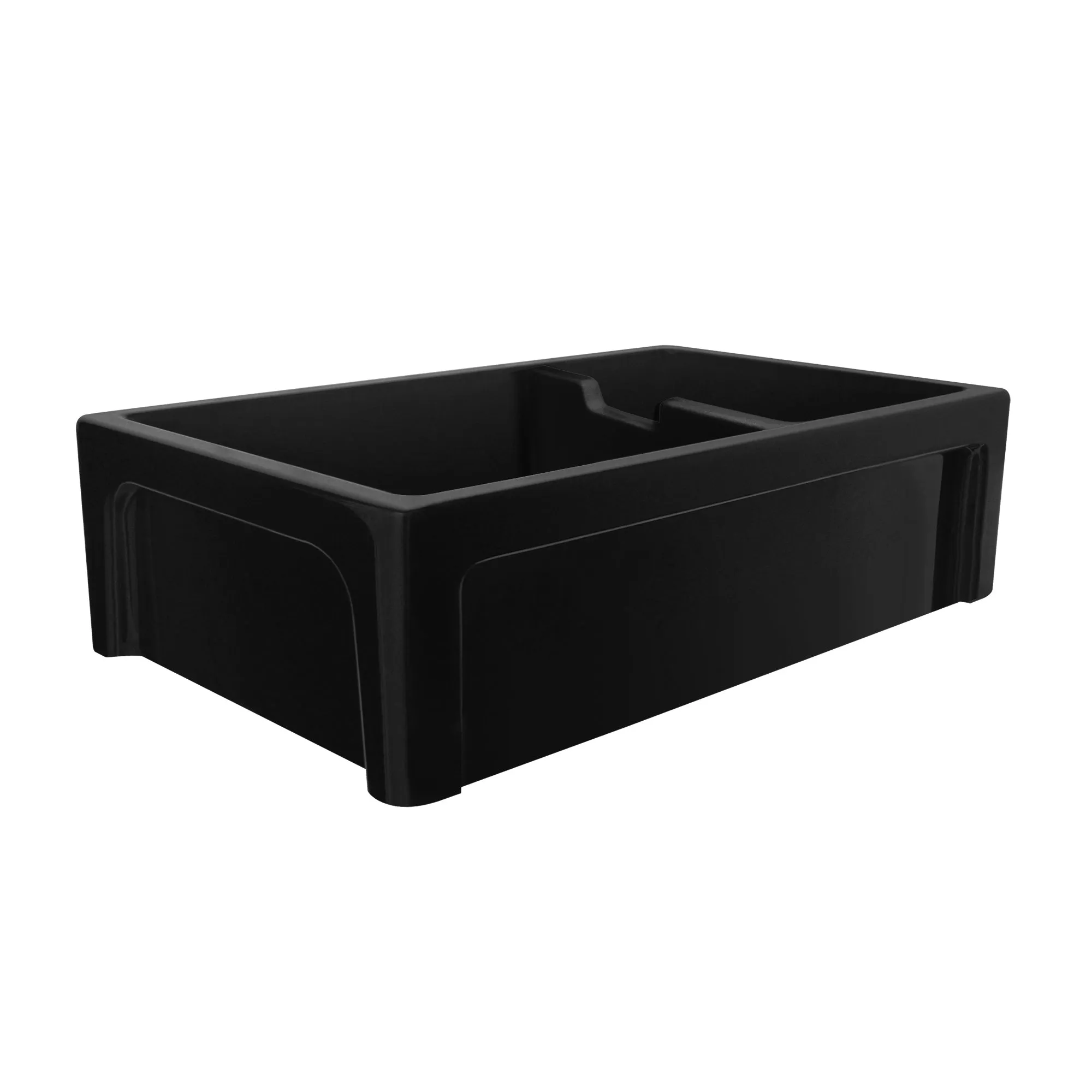 42" large reversible double bowl fireclay kitchen sink: beveled, 2" lip front apron