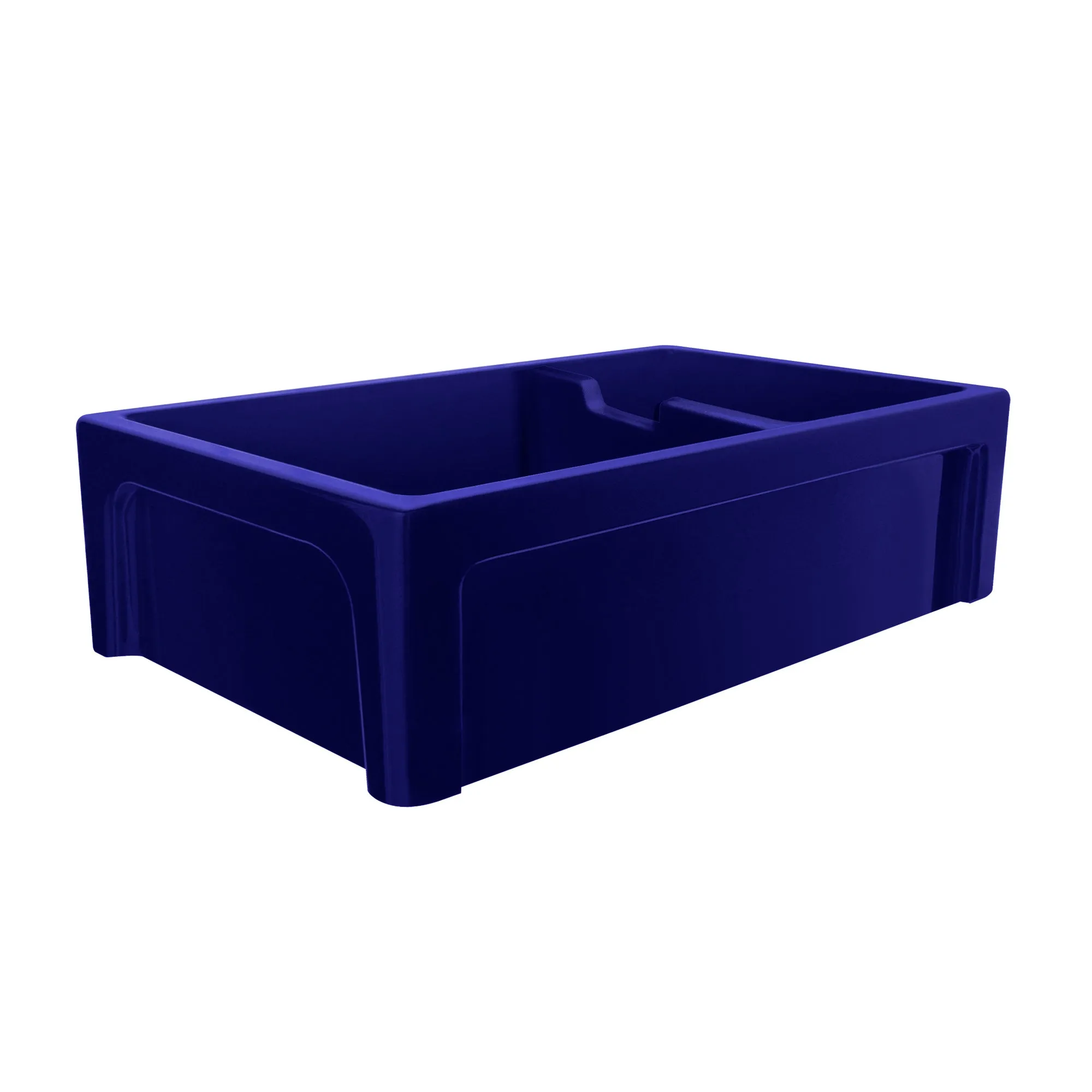 42" large reversible double bowl fireclay kitchen sink: beveled, 2" lip front apron