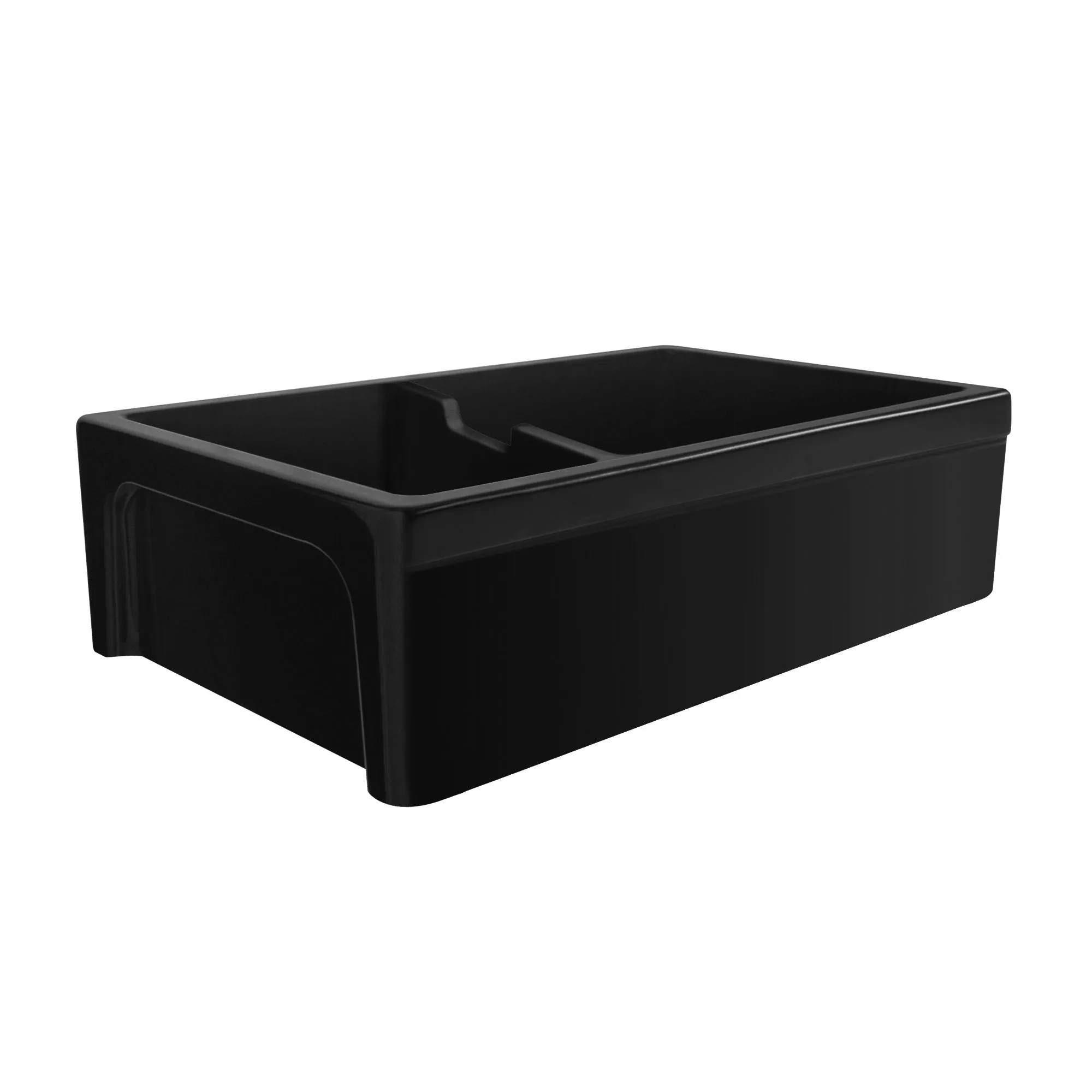 42" large reversible double bowl fireclay kitchen sink: beveled, 2" lip front apron