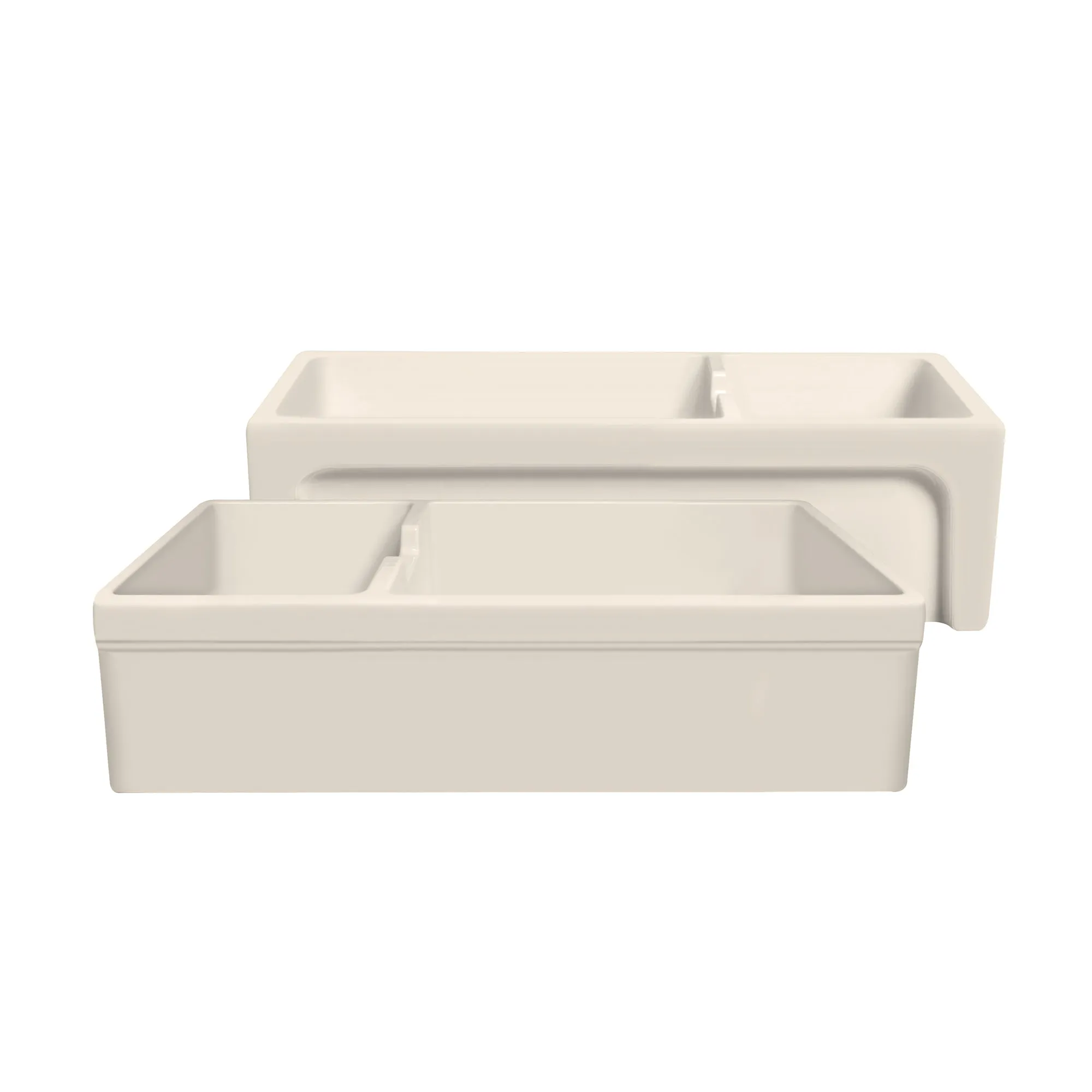 42" large reversible double bowl fireclay kitchen sink: beveled, 2" lip front apron