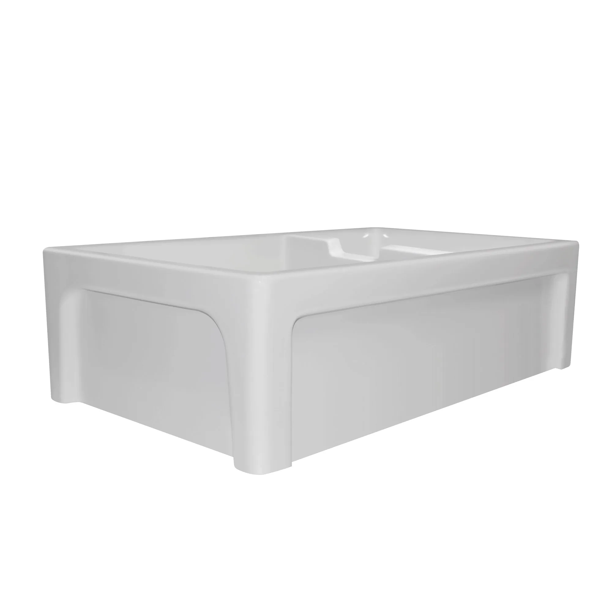 42" large reversible double bowl fireclay kitchen sink: beveled, 2" lip front apron
