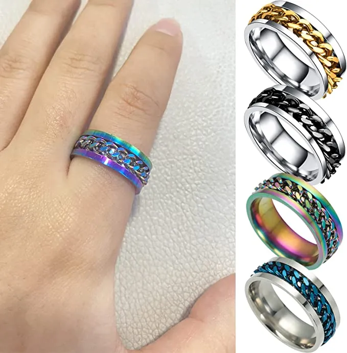 5 PCS Anxiety Rings, Size 11 - Spinner Rings for Women/Men Anxiety Relief 6MM Stainless Steel Fidget Rings for Anxiety