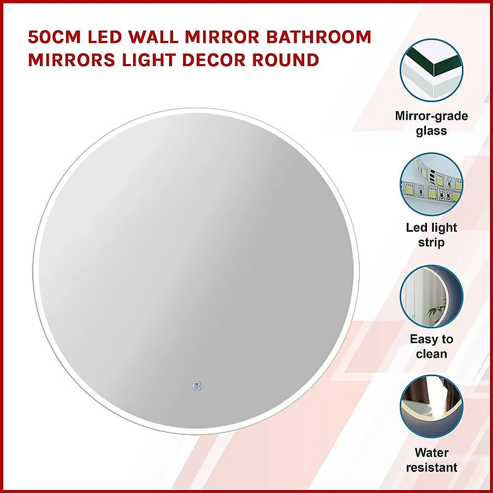 50cm LED Wall Mirror Bathroom Mirrors Light Decor Round