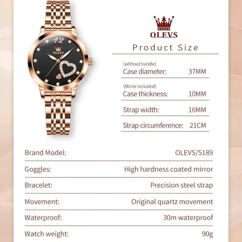 5189 Original Quartz Women Watch Stainless Steel Strap Diamond Heart Design Quartz Watch for Women Elegant Ladies Watch