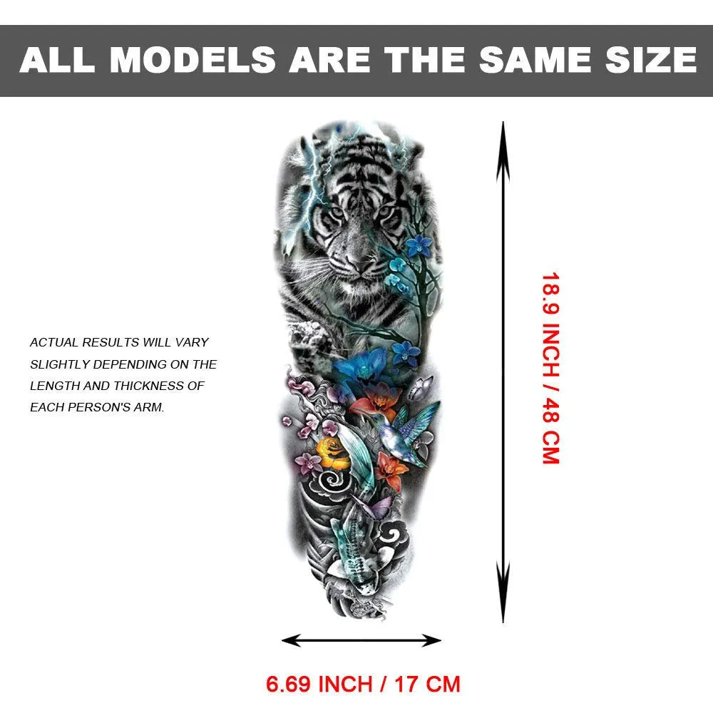 6 Full Arm 6 x 18" Sheets Waterproof Fake Tattoo Temporary Realistic Waterproof Full Arm Fake Tattoo Totems Can Also Use for DIY Crafting