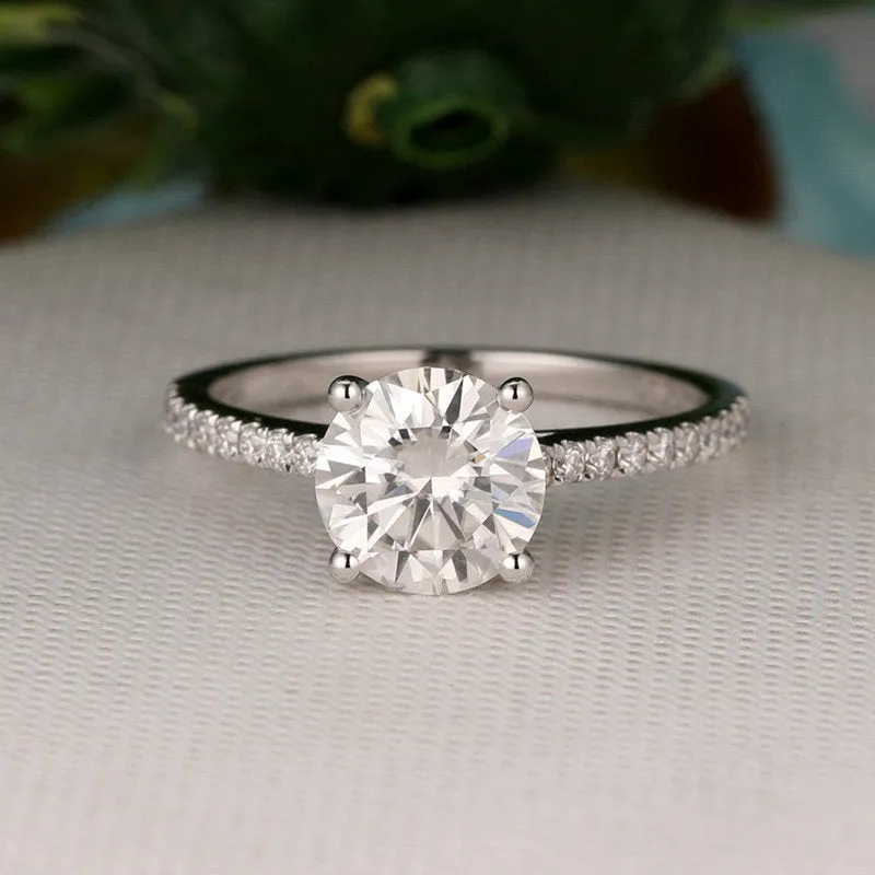 7mm Moissanite engagement ring White gold half eternity band vintage Diamond simple ring Bridal wedding for women Anniversary Gift on Etsy