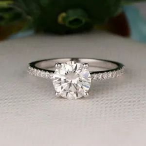 7mm Moissanite engagement ring White gold half eternity band vintage Diamond simple ring Bridal wedding for women Anniversary Gift on Etsy