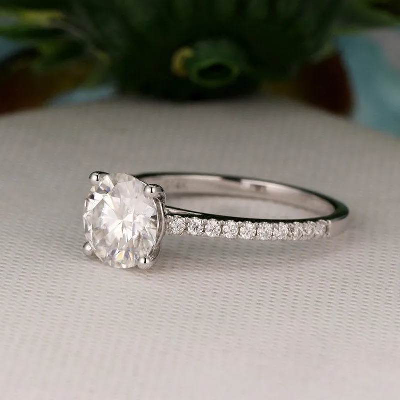 7mm Moissanite engagement ring White gold half eternity band vintage Diamond simple ring Bridal wedding for women Anniversary Gift on Etsy