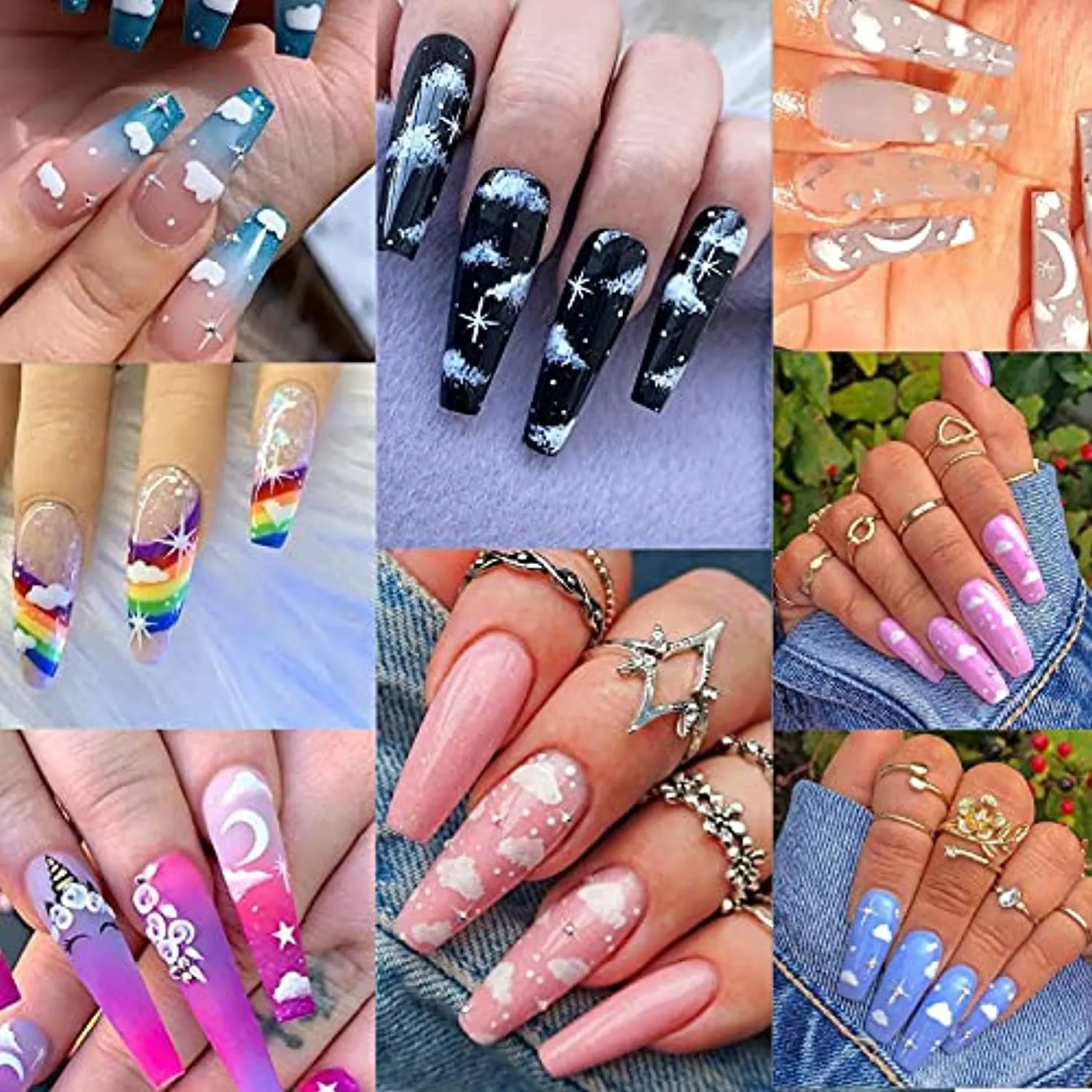 8 Sheets Flame Cloud Moon Cute Pattern Nail Art Stickers for Nail Art Supplies 3D Self-Adhesive Nail Sticker Decals ,Nails Tips DIY Toenails Nail Tattoos for Women Manicure Nail Decorations Luxury French Stickers Para Uñas