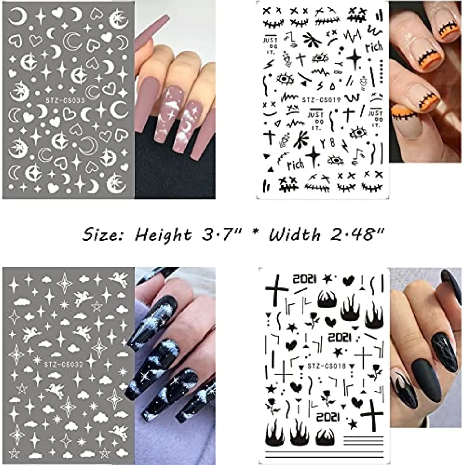 8 Sheets Flame Cloud Moon Cute Pattern Nail Art Stickers for Nail Art Supplies 3D Self-Adhesive Nail Sticker Decals ,Nails Tips DIY Toenails Nail Tattoos for Women Manicure Nail Decorations Luxury French Stickers Para Uñas
