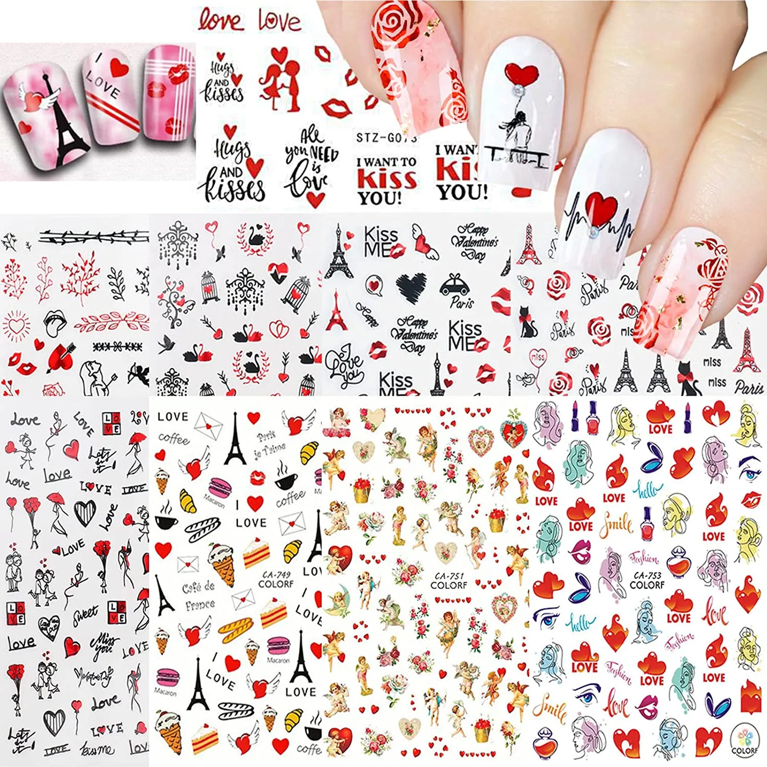 8 Sheets Flame Cloud Moon Cute Pattern Nail Art Stickers for Nail Art Supplies 3D Self-Adhesive Nail Sticker Decals ,Nails Tips DIY Toenails Nail Tattoos for Women Manicure Nail Decorations Luxury French Stickers Para Uñas