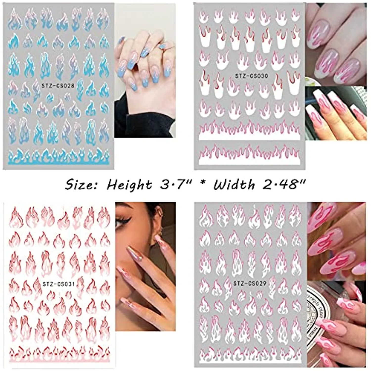 8 Sheets Flame Cloud Moon Cute Pattern Nail Art Stickers for Nail Art Supplies 3D Self-Adhesive Nail Sticker Decals ,Nails Tips DIY Toenails Nail Tattoos for Women Manicure Nail Decorations Luxury French Stickers Para Uñas